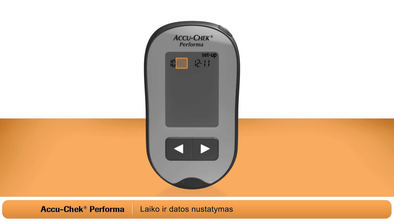 Accu-Chek® Performa Gliukozės Kiekio Kraujyje Matuoklis: Laiko ir Datos Nustatymas